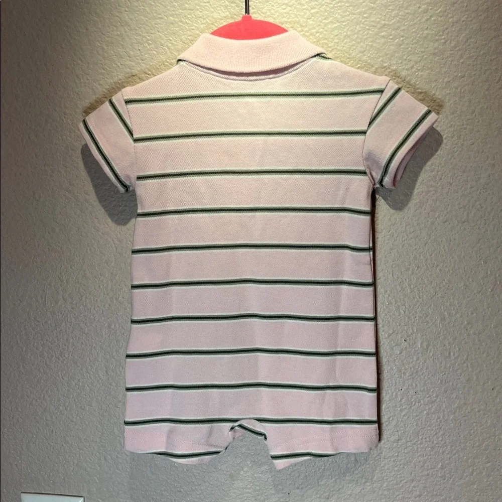 New Baby GAP Baby Pique Polo Shorty One-Piece Pink Bear Stripes 0-3 Months NWT